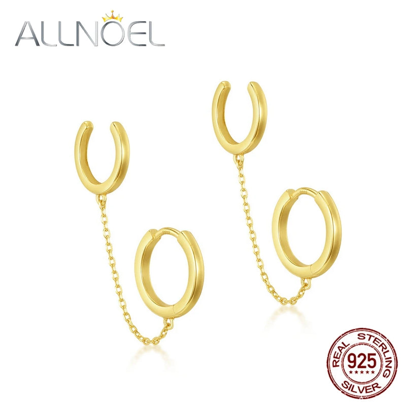 925 Silver Double Hole Chain Circle Hoop Earrings for Women