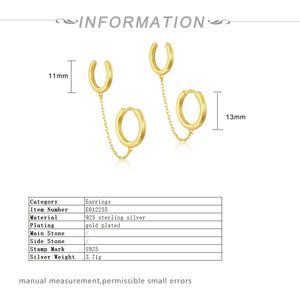 925 Silver Double Hole Chain Circle Hoop Earrings for Women