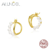 Golden Hoop Earrings 925 Sterling Silver Pearl Ear Rings Women Fine Jewelry