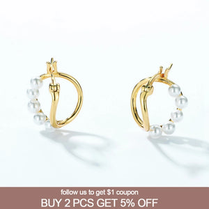 Golden Hoop Earrings 925 Sterling Silver Pearl Ear Rings Women Fine Jewelry