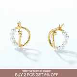 Golden Hoop Earrings 925 Sterling Silver Pearl Ear Rings Women Fine Jewelry