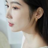 925 Sterling Silver Leaf Arc Hoop Earrings Classical Plated Jewelry