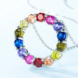 Rainbow Pendant Sterling Silver Necklace Colorful Cubic Zirconia