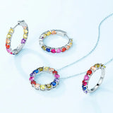 Rainbow Pendant Sterling Silver Necklace Colorful Cubic Zirconia
