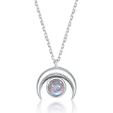 925 Silver Moon Necklace Labradorite Pendant Wedding Gift Rhodium Plating