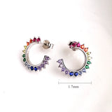 925 Silver C Shape Rainbow Zircon Stud Earrings