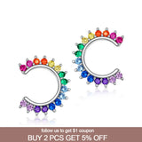 925 Silver C Shape Rainbow Zircon Stud Earrings
