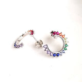 925 Silver C Shape Rainbow Zircon Stud Earrings