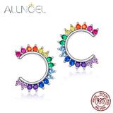 925 Silver C Shape Rainbow Zircon Stud Earrings