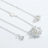 Snowflake 925 Silver Pendant Necklace Shell Pearl Christmas Party Jewelry