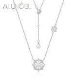 Snowflake 925 Silver Pendant Necklace Shell Pearl Christmas Party Jewelry