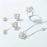 Snowflake 925 Silver Pendant Necklace Shell Pearl Christmas Party Jewelry