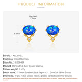 925 Silver Opal Zircon Diamond Stud Earrings Fine Jewelry