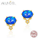 925 Silver Opal Zircon Diamond Stud Earrings Fine Jewelry