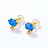 925 Silver Opal Zircon Diamond Stud Earrings Fine Jewelry