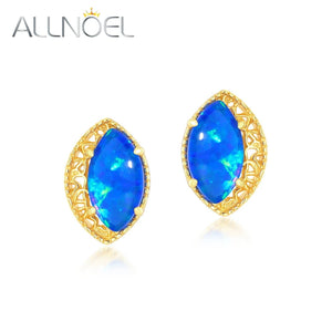 925 Silver Opal Stud Earrings Marquise Vintage Anniversary Gift Jewelry