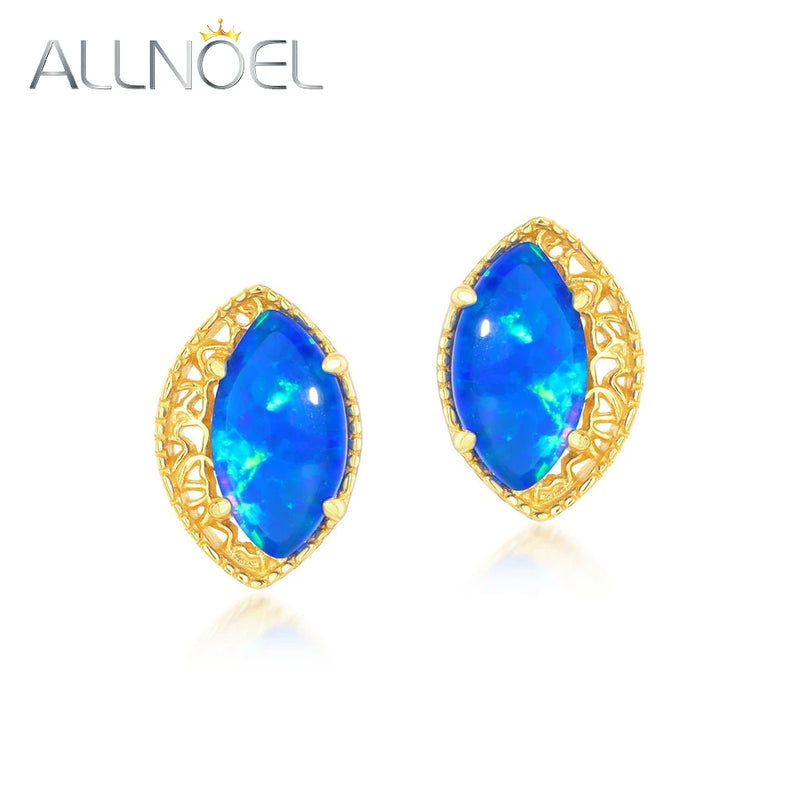 925 Silver Opal Stud Earrings Marquise Vintage Anniversary Gift Jewelry