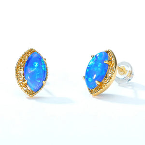 925 Silver Opal Stud Earrings Marquise Vintage Anniversary Gift Jewelry