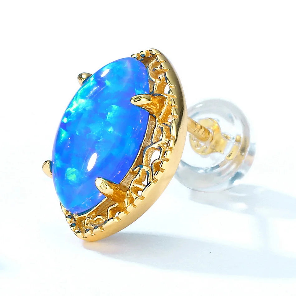 925 Silver Opal Stud Earrings Marquise Vintage Anniversary Gift Jewelry