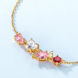 925 Silver Bracelet Adjustable Zircon Pink Gems Plated Sweet Romance Jewelry