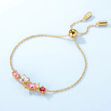 925 Silver Bracelet Adjustable Zircon Pink Gems Plated Sweet Romance Jewelry