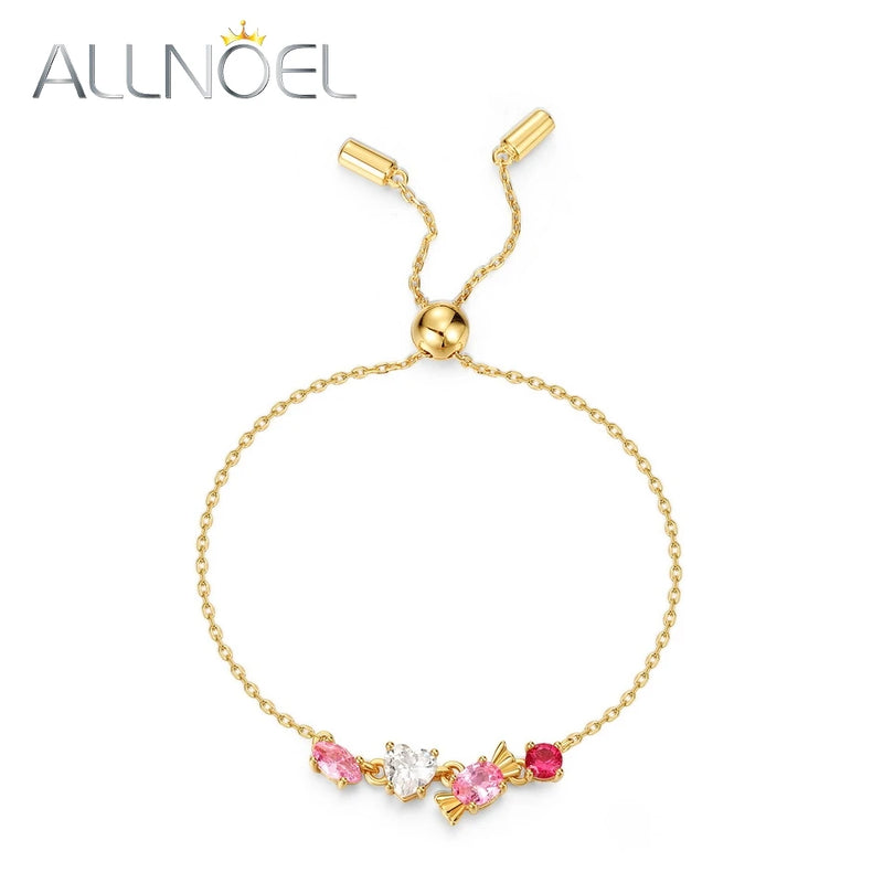 925 Silver Bracelet Adjustable Zircon Pink Gems Plated Sweet Romance Jewelry