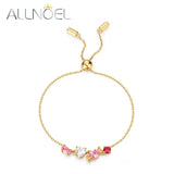 925 Silver Bracelet Adjustable Zircon Pink Gems Plated Sweet Romance Jewelry