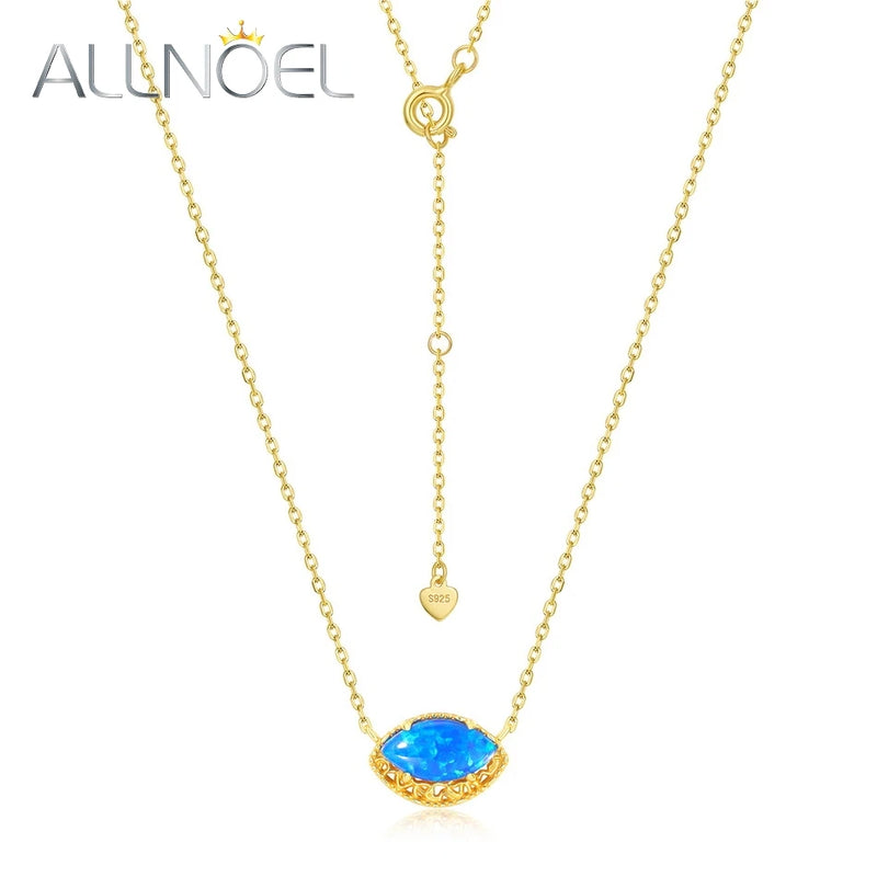 925 Silver Pendant Necklace Opal Vintage Anniversary Jewelry