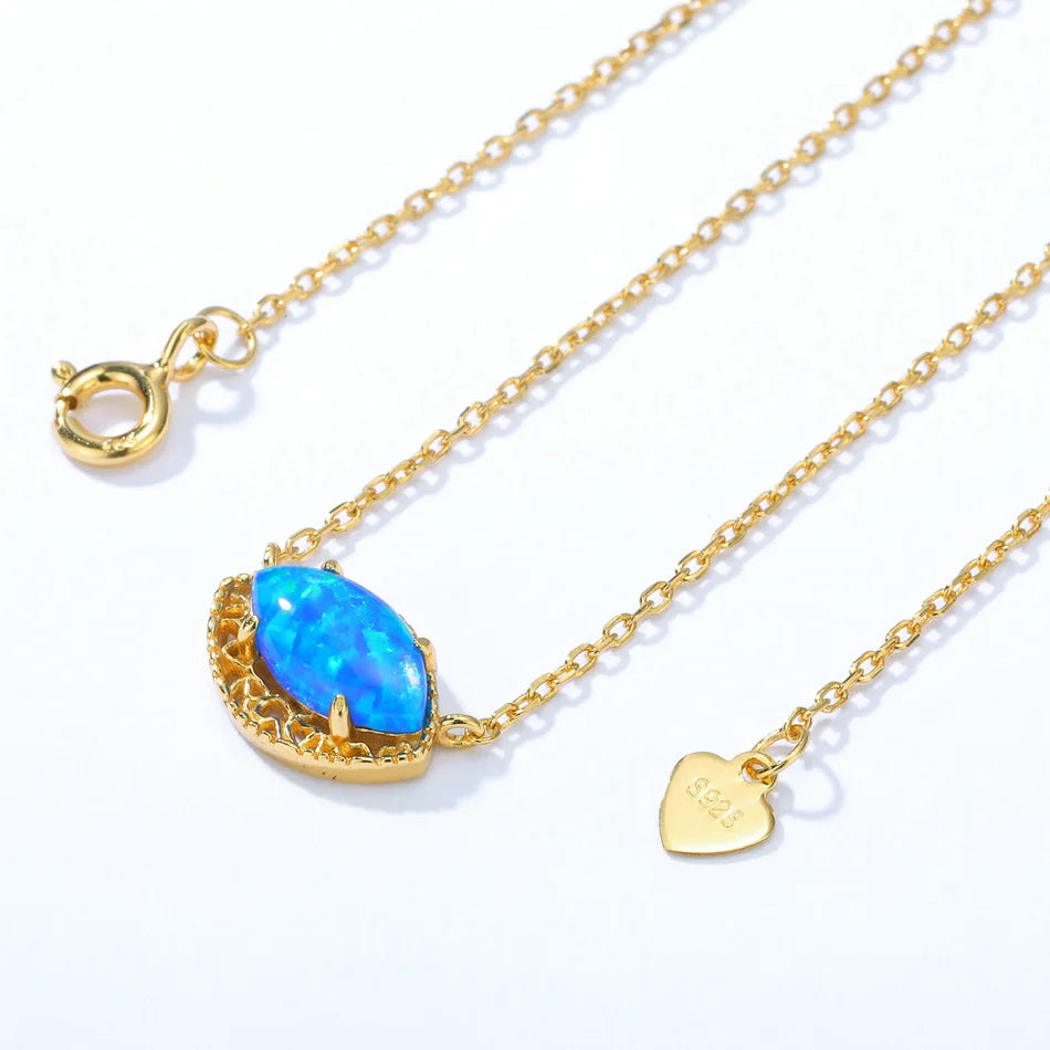 925 Silver Pendant Necklace Opal Vintage Anniversary Jewelry