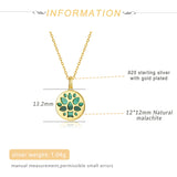 925 Silver Pendant Necklace Malachite Flower Plated Wedding Fine Jewelry