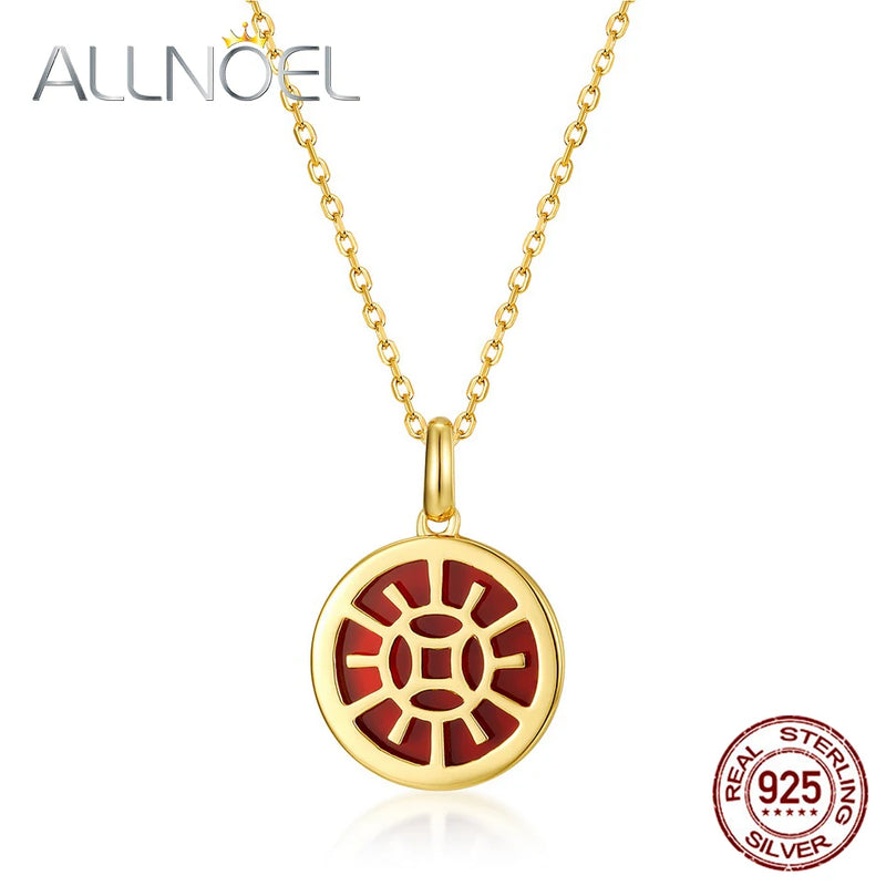 Red Agate Round Pendant Necklace for Women, Fine Jewelry Gift
