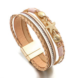 Boho Ethnic Starfish Sea Shell Charm Leather Bracelet Women
