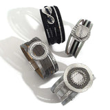 Boho Geometric Metal Leather Bracelet Circle Leaf Flower Multilayer Wide Charm