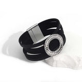 Boho Geometric Metal Leather Bracelet Circle Leaf Flower Multilayer Wide Charm