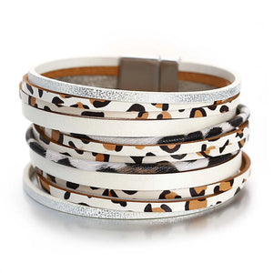 Leopard Print Leather Bracelet for Women Multilayer Wrap Bangle Jewelry