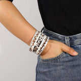 Leopard Print Leather Bracelet for Women Multilayer Wrap Bangle Jewelry