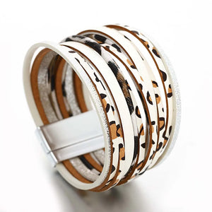 Leopard Print Leather Bracelet for Women Multilayer Wrap Bangle Jewelry