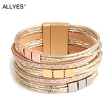 Bohemian Metal Charm Leather Bracelet Wrap Bangle