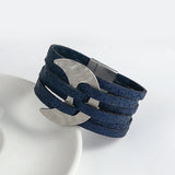 Bohemian Moon Charm Leather Bracelets 6 Row Stars Printed Wrap Bangle