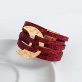 Bohemian Moon Charm Leather Bracelets 6 Row Stars Printed Wrap Bangle