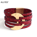 Bohemian Moon Charm Leather Bracelets 6 Row Stars Printed Wrap Bangle