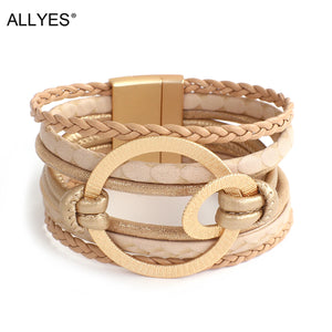 Boho Leather Bracelet Unisex Bangle Multilayer Wrap Jewelry