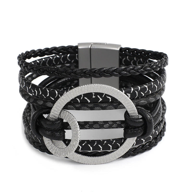 Boho Leather Bracelet Unisex Bangle Multilayer Wrap Jewelry
