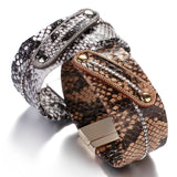 Vintage Bohemian Snake Leather Bracelet Wide Rhinestone Chain