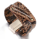 Vintage Bohemian Snake Leather Bracelet Wide Rhinestone Chain