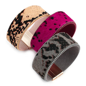 Boho Snake Skin Leather Bracelet Women Wide Wrap Bangle Jewelry