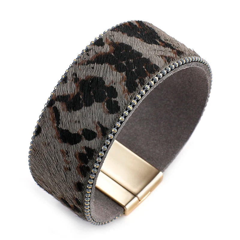 Boho Snake Skin Leather Bracelet Women Wide Wrap Bangle Jewelry