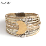 Bohemian Moon Charm Leather Bracelet Women Multilayer Bangle