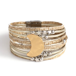 Bohemian Moon Charm Leather Bracelet Women Multilayer Bangle