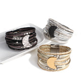 Bohemian Moon Charm Leather Bracelet Women Multilayer Bangle